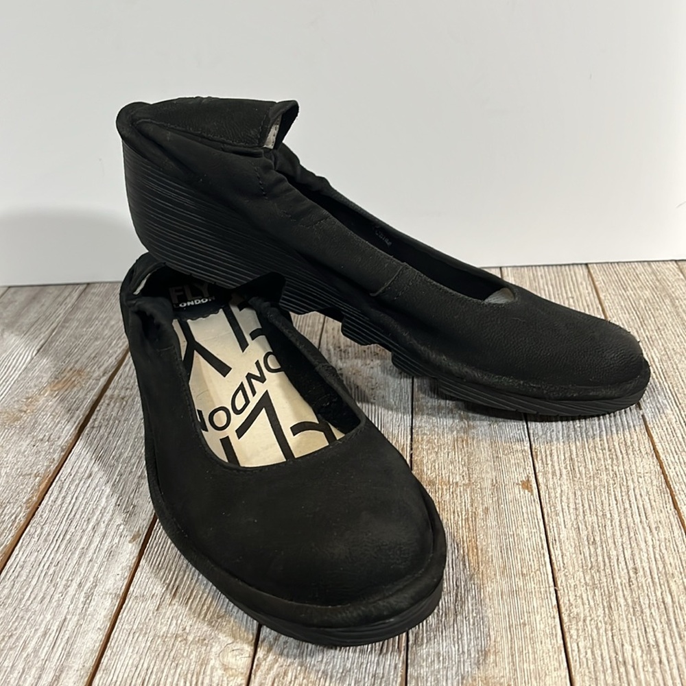 FLY LONDON Black Slip-On Wedge Shoes EU39